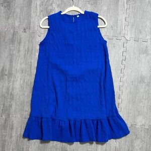 Sleeveless Textured Shift Dress with Ruffle Hem Women's Small Color Cobalt Blue